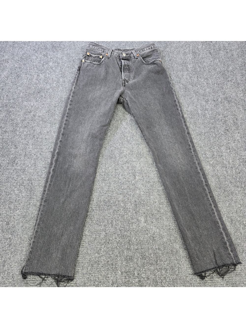 Levi's 501 Original Womens 28x32 Faded Black Charcoal Gray Straight Raw Jeans